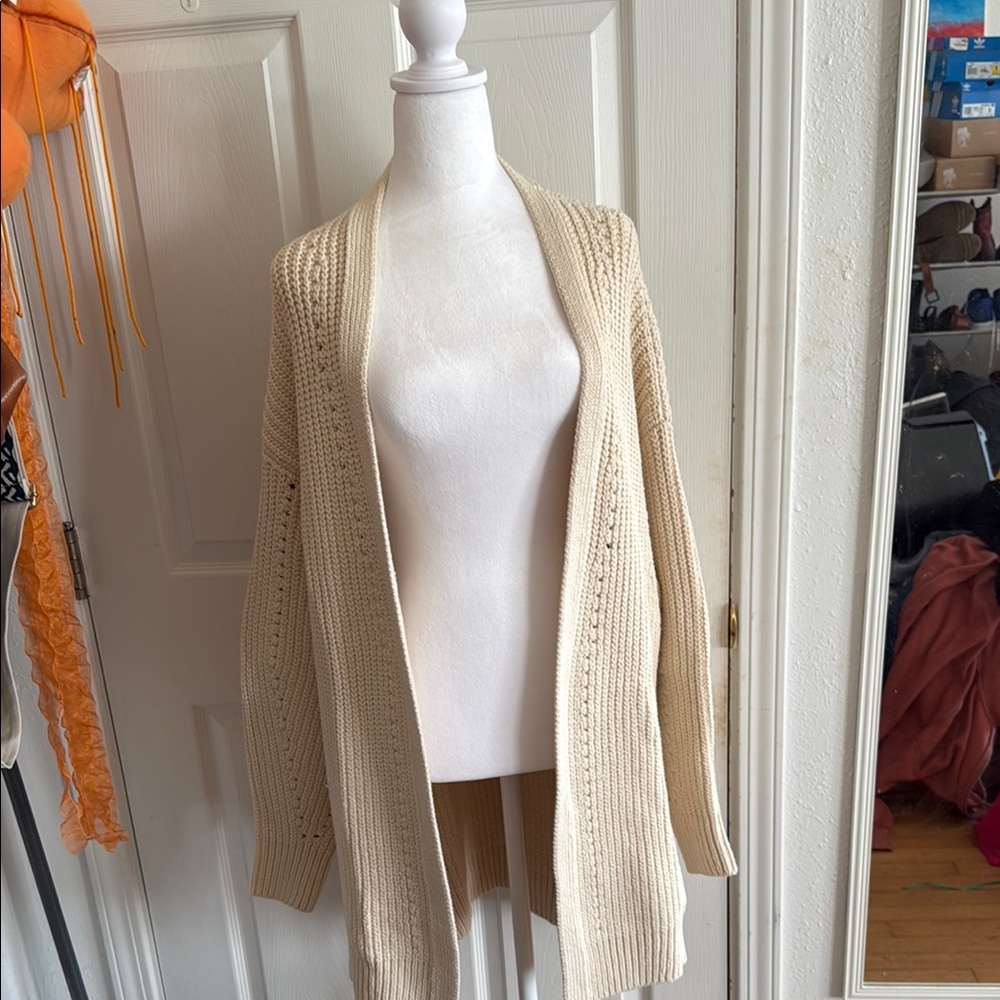 USED Free People swim too deep Women's Cream Open-Front Sweater